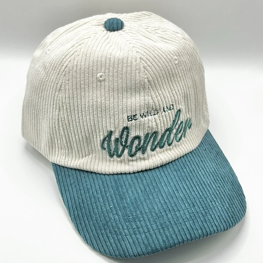 Be Wild And Wonder Corduroy 2-Tone Hat Cap Adjustable Strapback Beige Outdoors